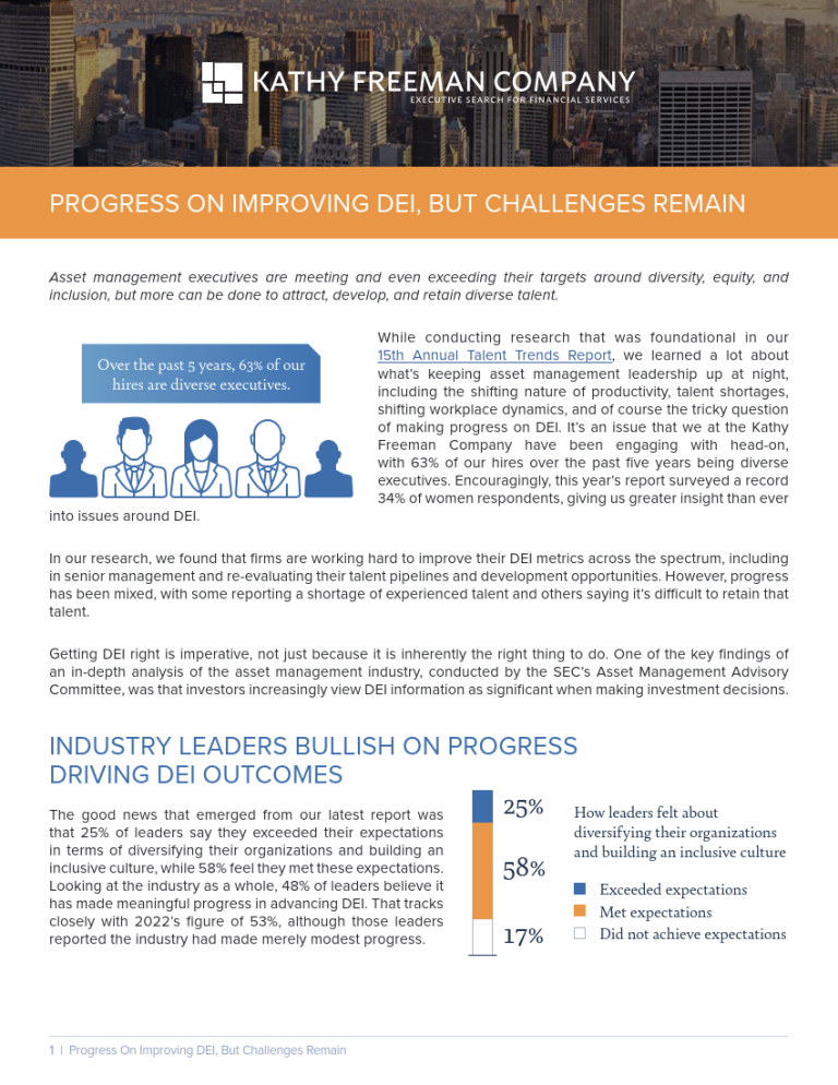 Kathy Freeman Company - PROGRESS ON IMPROVING DEI, BUT CHALLENGES REMAIN_1